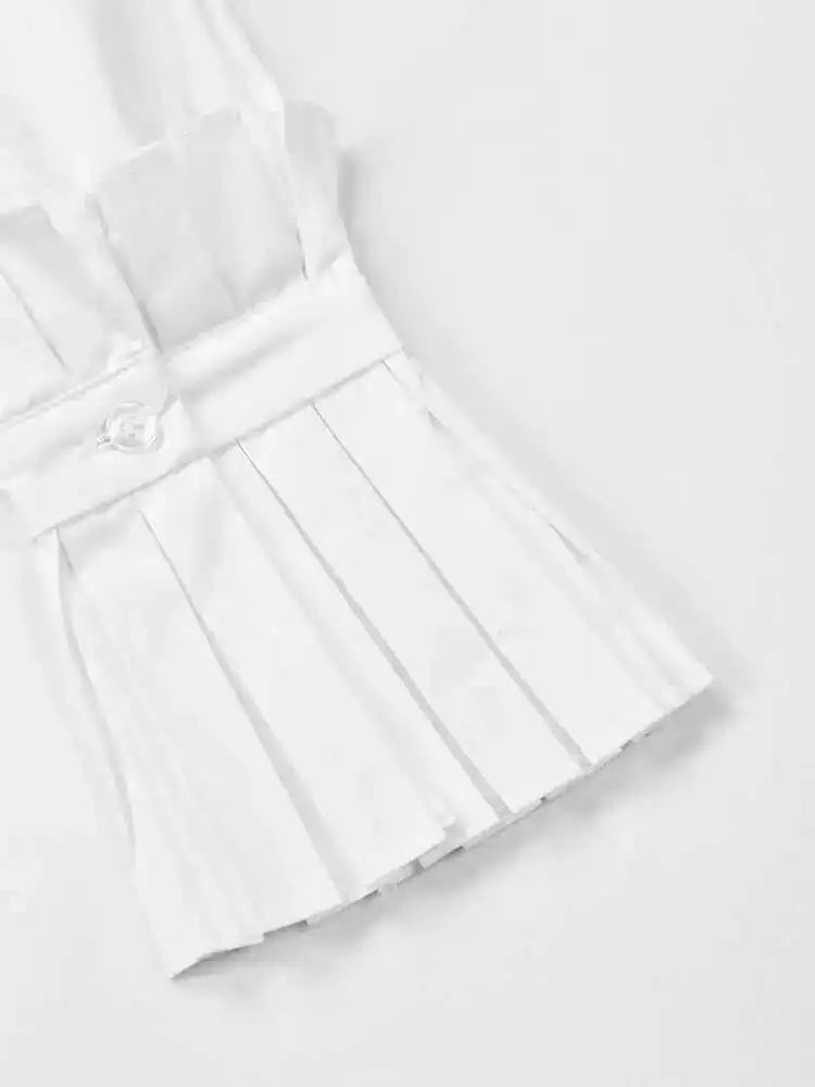 Women White Pleated Big Size Irregular Blouse New Stand Collar Long Sleeve Shirt Fashion Spring Autumn 2025  1DE395100