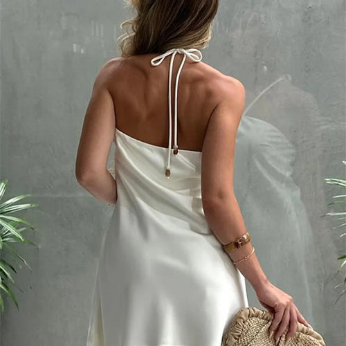 Load image into Gallery viewer, Halter Off-shoulder Backless Sexy Mini Dress Women White Hollow Out Strapless Lace-up A-line Club Dress Summer 2025

