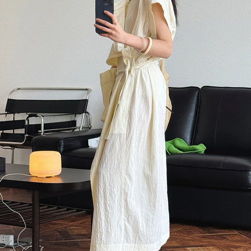 Load image into Gallery viewer, Women  Beige Ruffles Big Size Elelgant Long Dress New Stand Collar Short Sleeve Fashion Tide Spring Summer 2025 1DJ1406
