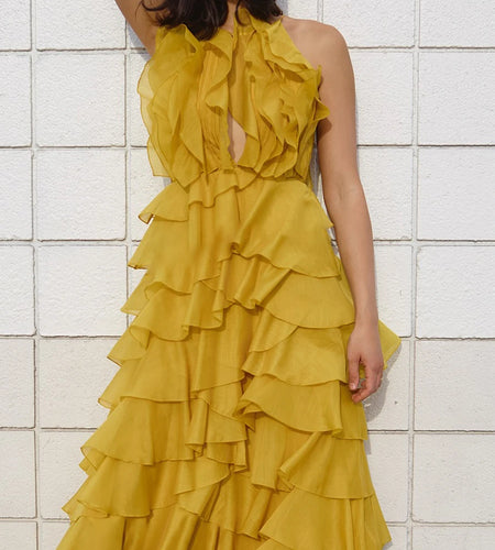 Slimming Spliced Ruffles Folds Temperament Dresses for Women O Neck Sleeveless Patchwork Bead Long Dress Female New