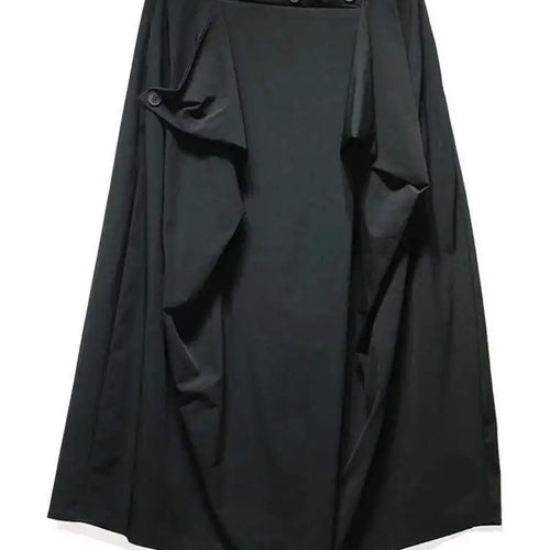 Load image into Gallery viewer, High Elastic Waist Black Irregular Ruffles A-line Half-body Skirt Women Fashion Tide New Spring Autumn 2025 1DJ0216
