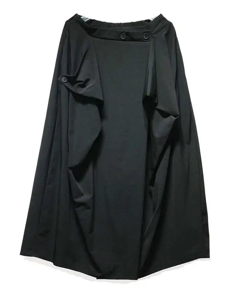 High Elastic Waist Black Irregular Ruffles A-line Half-body Skirt Women Fashion Tide New Spring Autumn 2025 1DJ0216