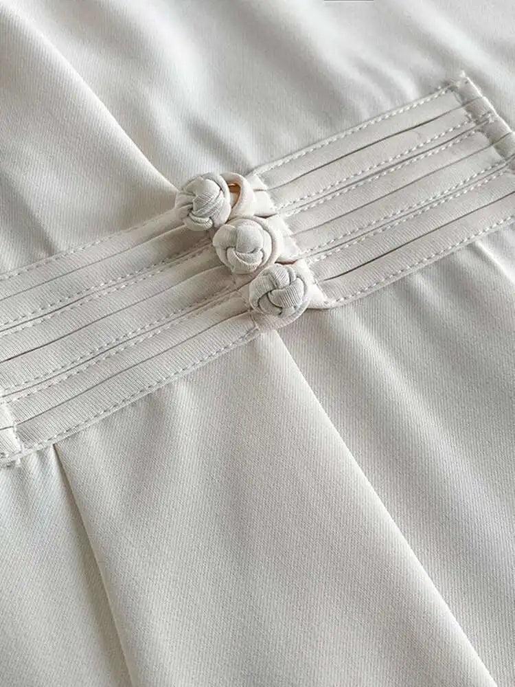 Women Black Buckle Long Elegant Dress New Round Neck Three-quarter Sleeve Loose Fit Fashion Spring Autumn 2025 1DE7880