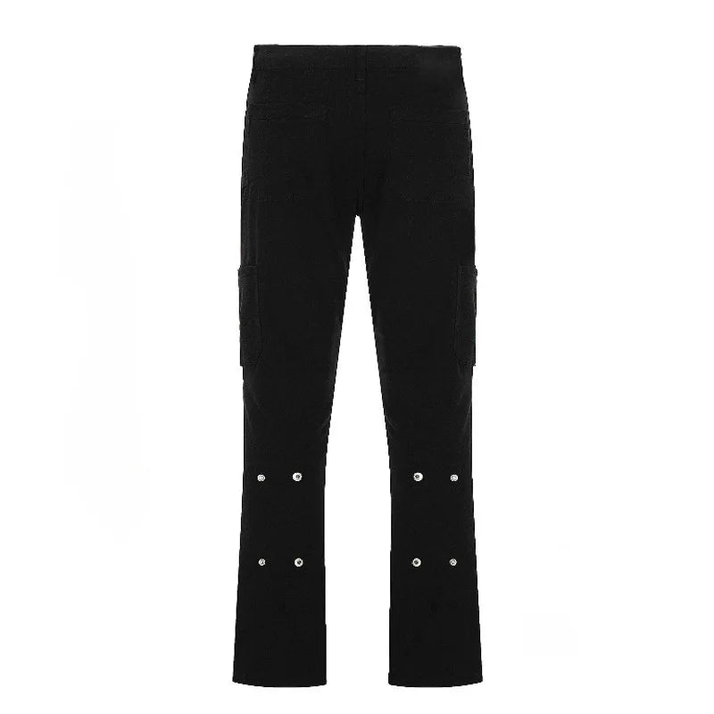 Winter Men's Straight Leg Jeans Washing Zipper Solid Color High Street Multi Button Pockets Male Denim Pants 9C8805