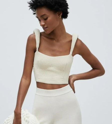 Backless Knit Sweater Crop Tops For Women Vest Fashion Spaghetti Strap Sleeveless Knitted Tank Tops Ladies Camis Tops