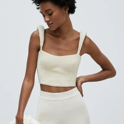 Load image into Gallery viewer, Backless Knit Sweater Crop Tops For Women Vest Fashion Spaghetti Strap Sleeveless Knitted Tank Tops Ladies Camis Tops
