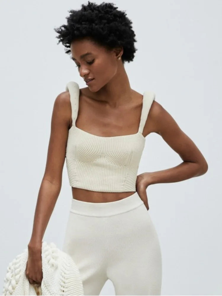 Backless Knit Sweater Crop Tops For Women Vest Fashion Spaghetti Strap Sleeveless Knitted Tank Tops Ladies Camis Tops