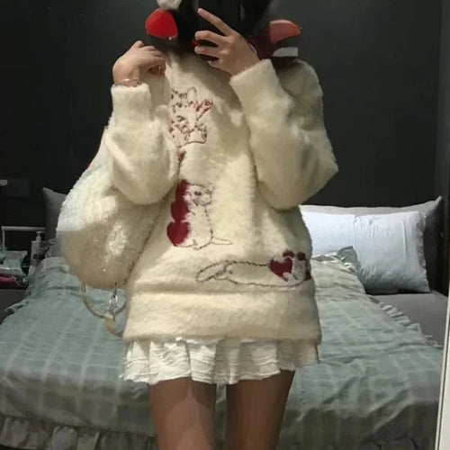 Load image into Gallery viewer, 2025 Japanese Cartoon Sweet Kawaii Cat Women Sweaters Winter Grunge Loose Pullovers Y2k Aesthetic Loose Vintage Knitted Jumpers
