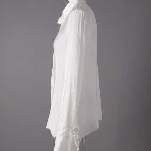 Load image into Gallery viewer, Women White Burr Hem Bandage Thin Elegant Blouse New Lapel Long Sleeve Shirt Fashion Tide Spring Autumn 2025 1DD6706
