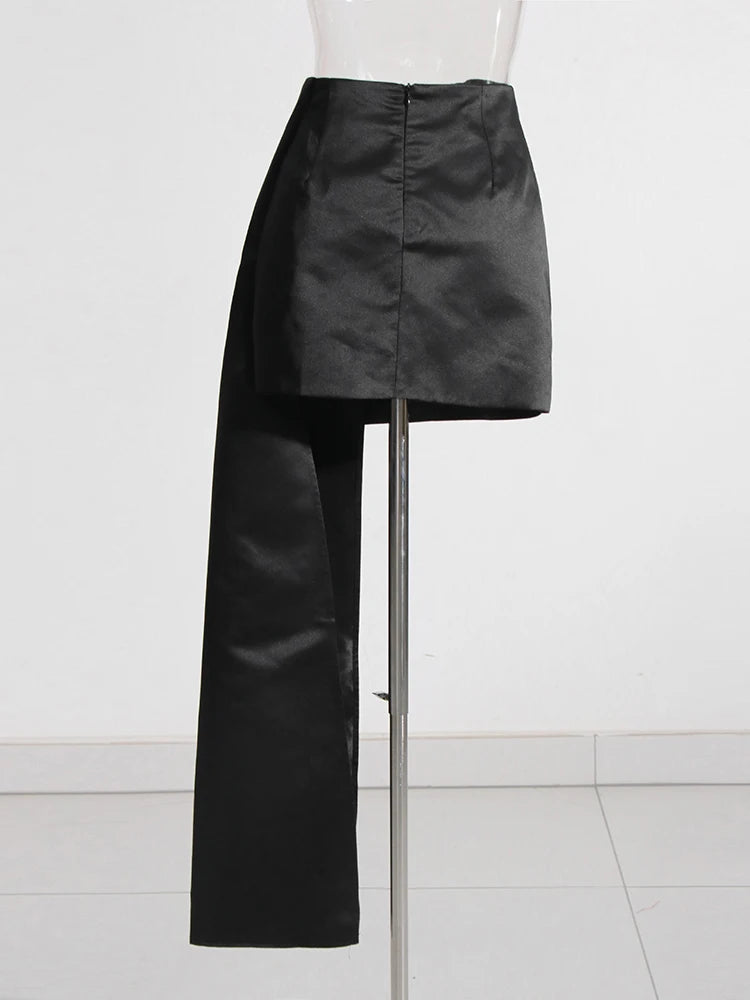 Temperament Bodycon Mini Skirt Female High Waist Spliced Appliques Solid Slim A Line Skirts For Women Summer Style