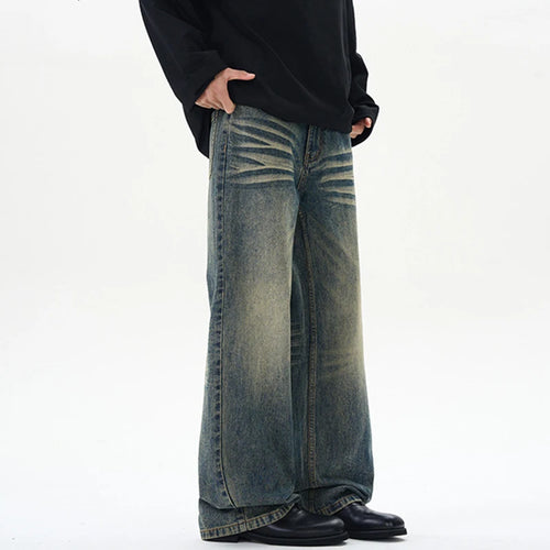 Load image into Gallery viewer, Men's Jeans Nostalgic Washed Cat Beard Design New American Style Straight Leg Gradient Color Tide Male Trousers 9W2025
