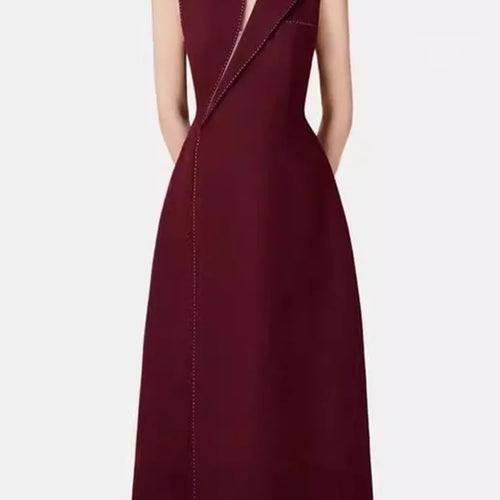 Load image into Gallery viewer, Women Gray Topstitched Mesh Elegant Shaped Long Dress New V-Neck Sleeveless Fashion Tide Spring Autumn 2025 1DJ0343
