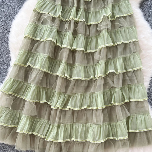 Load image into Gallery viewer, French Retro 2025 Spring New Green Patchwork Lace Elegant Party Long Sleeves Dress Women Off Shoulder Ruffles Pleated Cake Dress
