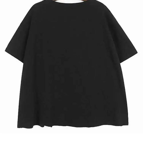 Load image into Gallery viewer, Women Black Color-block Shaped Big Size T-shirt New Round Neck Short Sleeve Fashion Tide Spring Summer 2025 1DH5563

