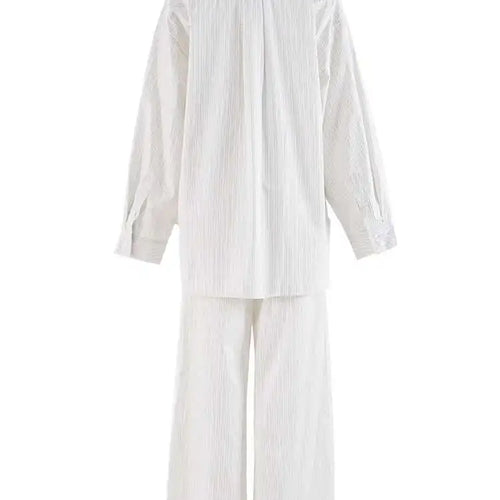 Load image into Gallery viewer, Big Size Striped Shirt Wide Leg Pants Two Piece Suit New Lapel Long Sleeve Women Fashion Tide Spring Autumn 2025 CPG19730
