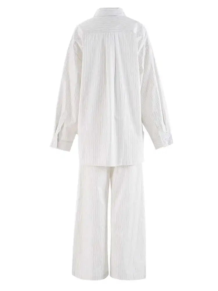 Big Size Striped Shirt Wide Leg Pants Two Piece Suit New Lapel Long Sleeve Women Fashion Tide Spring Autumn 2025 CPG19730
