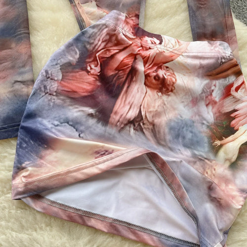 Load image into Gallery viewer, Fashion Hotsweet Two Pieces Suits O Neck Long Sleeved Transparent BodySuit Top+ Skinny Mini Skirt Tie Dye Print Sets
