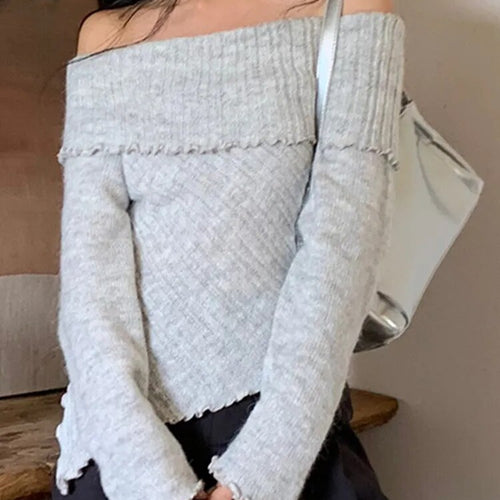 Load image into Gallery viewer, Solid Minimalist Knitting Sweaters For Women Slash Neck Long Sleeve Slimming Temperament Sweater Female Fashion

