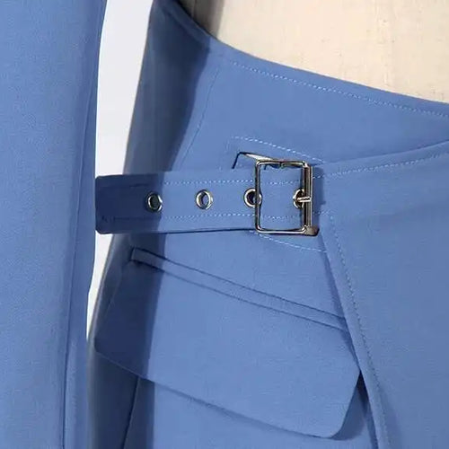 Load image into Gallery viewer, Women Blue Cross Buckle Hollow Out Blazer Dress New Lapel Long Sleeve Loose Fit Fashion Tide Spring Autumn 2025 1DE3323
