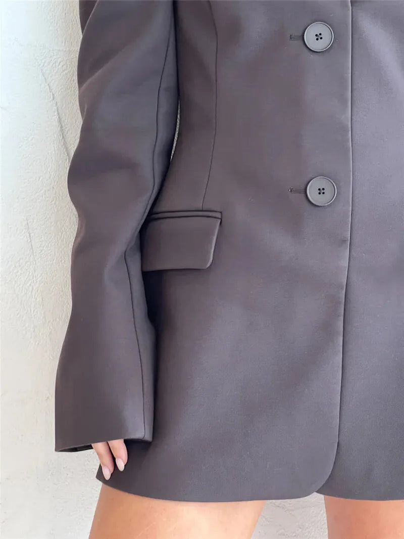 Off-shoulder Strapless Sexy Blazer Dress For Women Fashion Solid Zipper Two Pocket Long Sleeve Backless Mini Dress