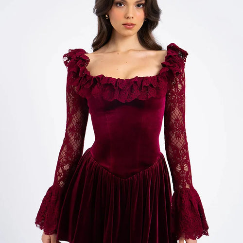 Load image into Gallery viewer, Elegant Long Sleeve Lace Patchwork Tight Dress Women Sexy Trumpet Sleeves Slim Skirt Autumn/Winter New 2025 Vestido
