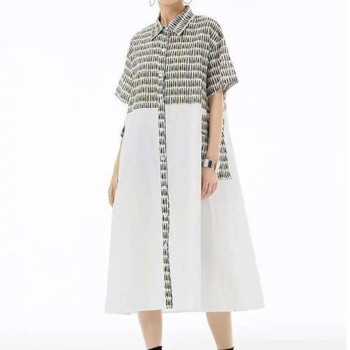 Load image into Gallery viewer, Women Black Printed Color-block Big Size Shirt Dress New Laple Short Sleeve Fashion Tide Spring Summer 2025 1DH6081
