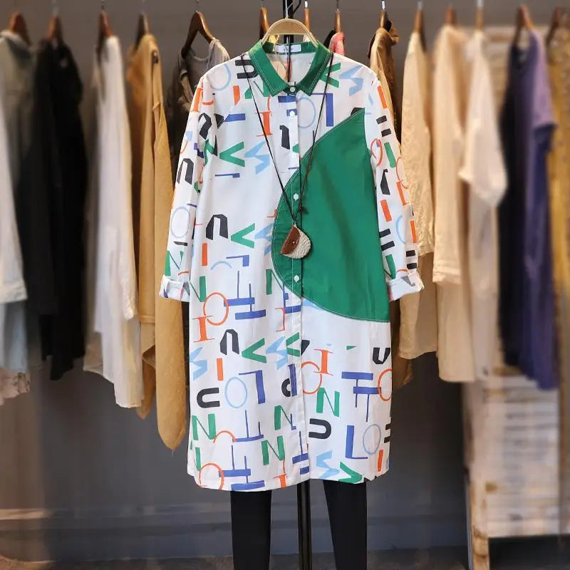 Blouses Women Casual Letter Print Loose Medium Long Women's Shirt 2022 New Long Sleeve Top Fashion Blouses And Shirts