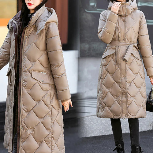 Load image into Gallery viewer, Bright Cotton Jackets for Women Winter Korean Parkas Female Fashion Mid Long Slim Warm White Cofee Khaki Coat Female
