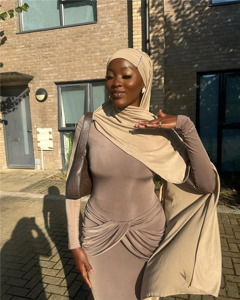 Diagonal Collar Long Sleeve Maxi Dress For Women Autumn Winter New Solid High Waist Ruched Bodycon Sexy Long Dress