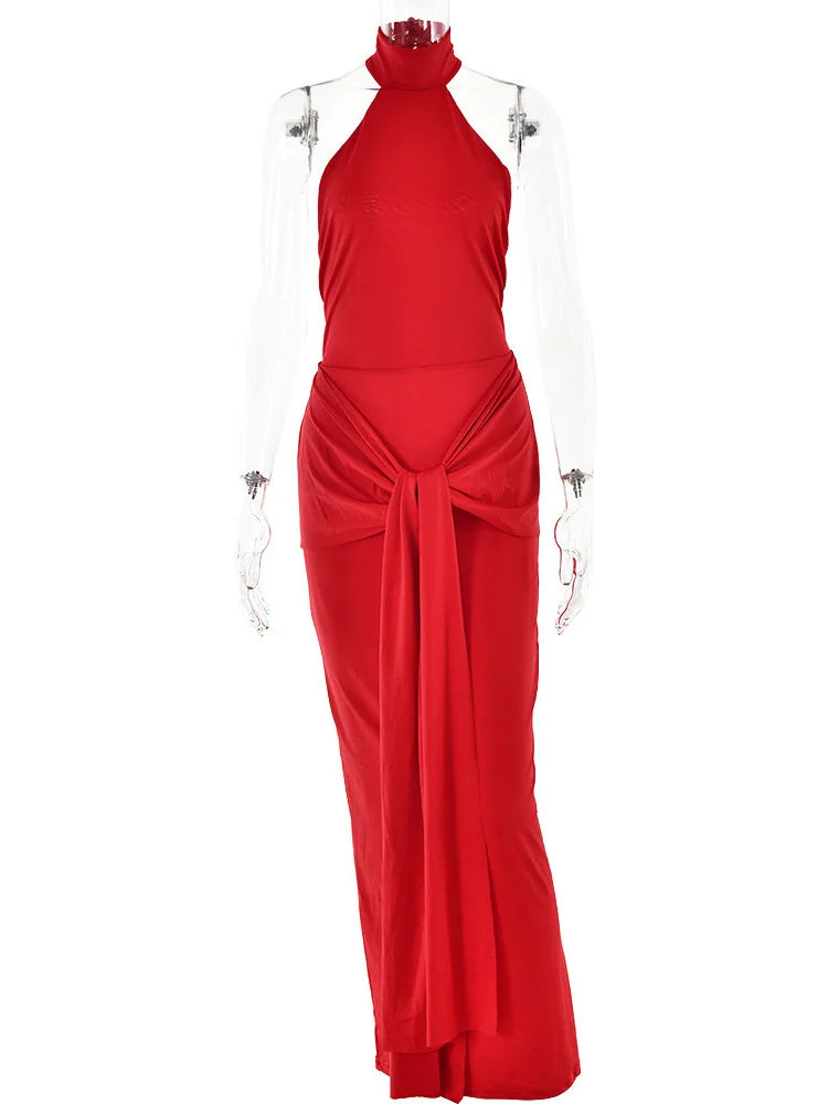 Sexy Sleeveless Backless Lace Up Evening Dress Women's Elegant Slim Fit Maxi Dress Female Elegance Party Vesidos 2024