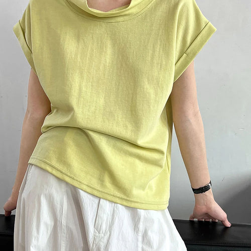 Load image into Gallery viewer, Women Yellow White Plain Color Thin Elegant T-shirt New Turtleneck Short Sleeve Fashion Tide Spring Summer 2025 1DJ0472

