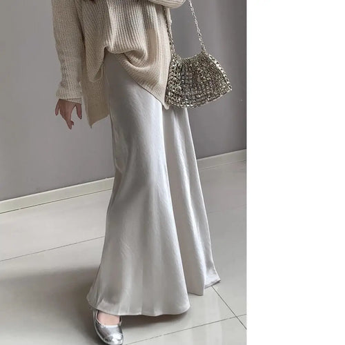 Load image into Gallery viewer, Spring Summer French Fashion Solid Elegant Versatile Long Skirts Women Temperament High Waisted Vacation Fishtail Half Skirt New
