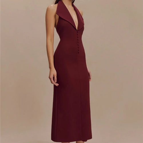 Load image into Gallery viewer, Halter Deep V Neck Sleeveless Sexy Maxi Dress For Women Elegant Backless Bodycon Tank Dress Femme Fashion Long Dress
