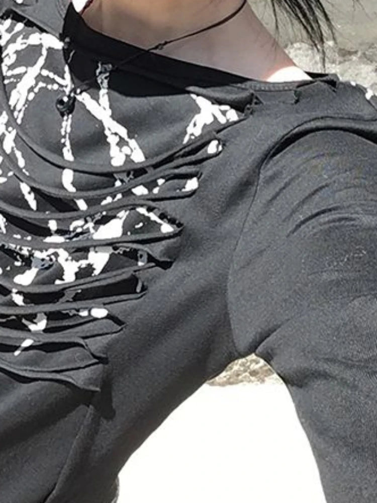 Y2k Aesthetic Vintage Slim Fit T-Shirt Women Streetwear Printing Hip Hop Goth Tops Harajuku Vintage Hollow Out Grunge Tees 2025