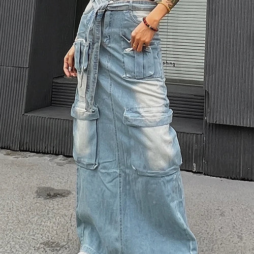 Load image into Gallery viewer, Denim Casual Skirts For Women High Waist Tied Patchwork More Than A Pocket Slimming Skirt Female Fashion Clothing
