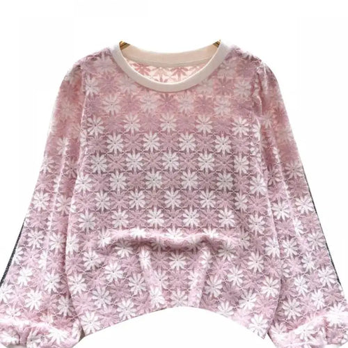 Load image into Gallery viewer, Korean Women's Flower Patchwork Round Neck Hollow Out Crochet Short Sweater Autumn New Long Sleeve Pullover Top Popular Clothing
