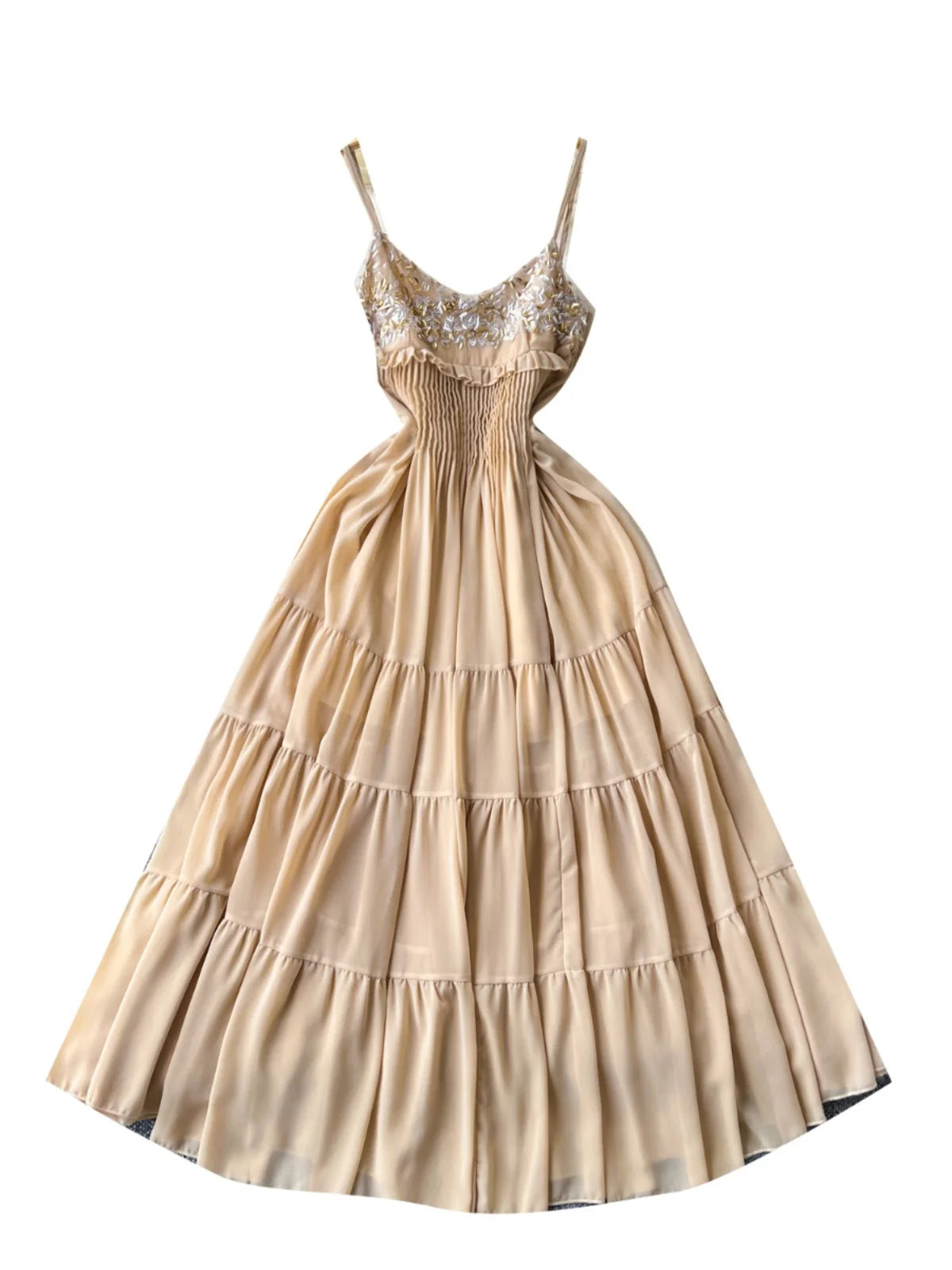 Summer New Women's Fashion Khaki Sequin Sleeveless Ruffles Prom Slip Dress Sexy Elegant Backless Pleated Party Evening Dresses