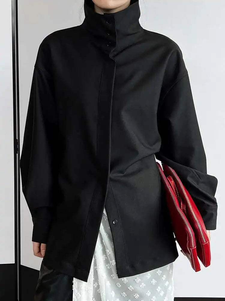 Women Green Brief Elegant Big Size Blouse New Stand Collar Long Sleeve Shirt Fashion Tide Spring Autumn 2025 1DH6652