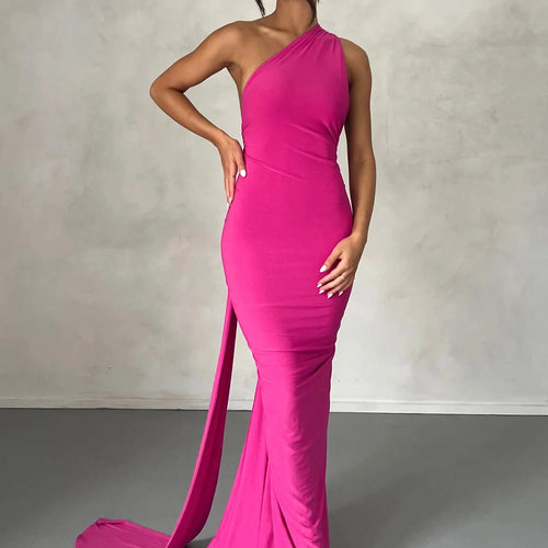 Load image into Gallery viewer, Oblique Shoulder Backless Maxi Dress For Women Gown Summer Back Strap Sleeveless Ruched Party Sexy Long Dress Vestidos
