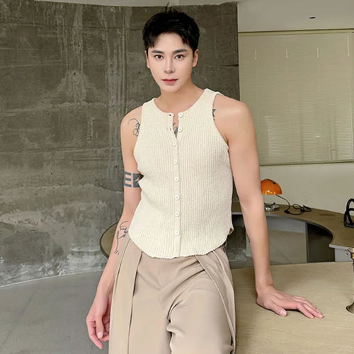 Load image into Gallery viewer, Male Tank Top 2024 Summer New Slim Fit Elastic Knitted Retro Chic Solid Color Single Breasted Sleeveless Sezy Vest 9C5785
