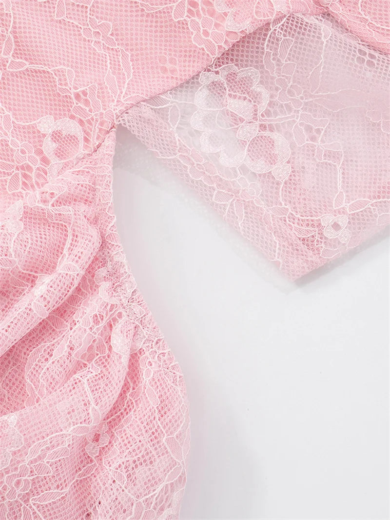 Lace Hollow Out Sexy Mini Dress Women Summer New Off-shoulder Strapless Sleeveless Backless A-line Club Party Dress