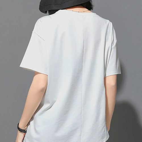 Load image into Gallery viewer, Women White Irregular Tassels Big Size Casual T-shirt New Round Neck Short Sleeve Fashion Tide Spring Summer 2025 1DJ1759
