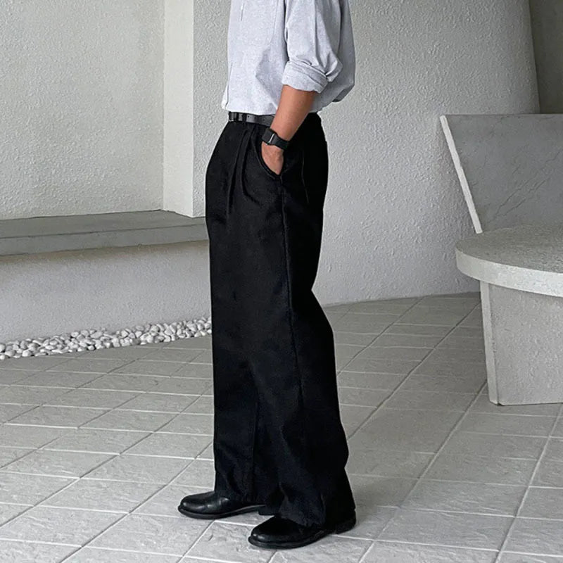 Straight Jeans Men's Spring Summer Casual Pants Korean Style Loose Fashion Solid Color Wide Leg Trousers 9C4997