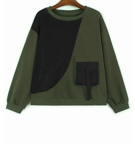 Green Color-block Casual Sweatshirt New Round Neck Long Sleeve Women Big Size Fashion Tide Spring Autumn 2025 1DH8641