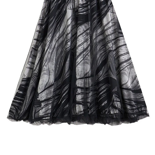 Load image into Gallery viewer, High Elastic Waist Black Dot Printed Mesh Spliced A-line Half-body Skirt Women Fashion Tide New Spring Autumn 2025 1DJ0329
