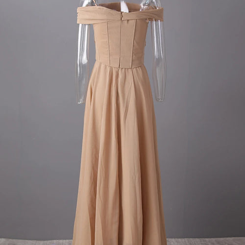 Load image into Gallery viewer, Women Khaki Pleated Slim Elegant Long Party Dress New Slash Neck Sleeveless Fashion Tide Spring Autumn 2025 CPG2992
