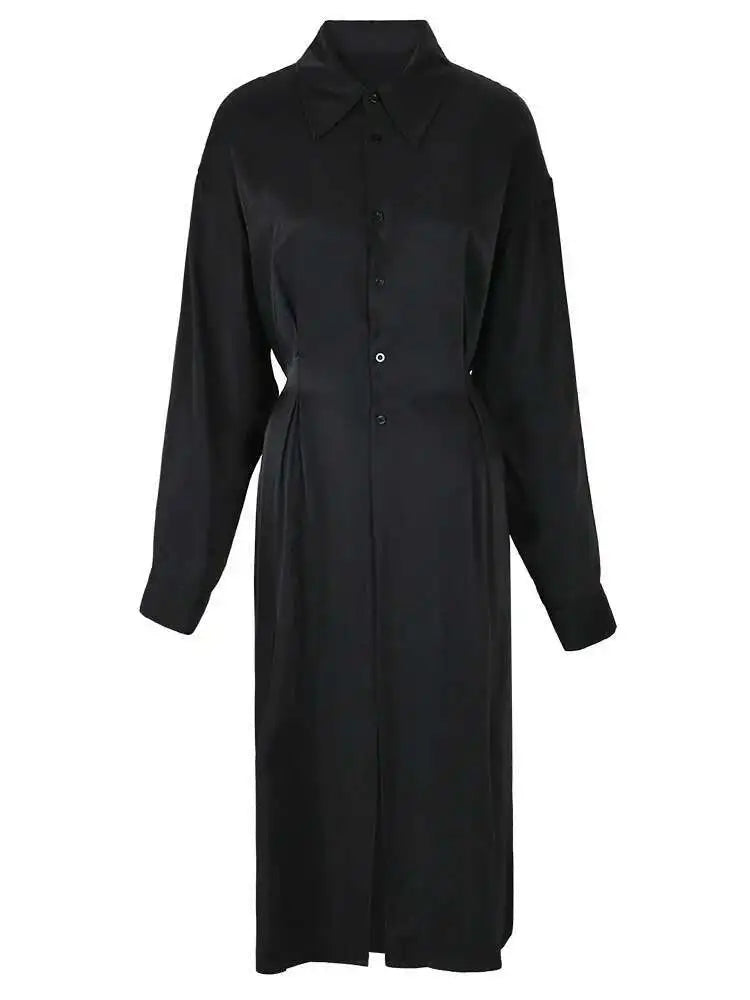 Women White Big Size Pleated Long Blouse New Lapel Long Sleeve Loose Fit Shirt Fashion Tide Spring Autumn 2025 CPG0522