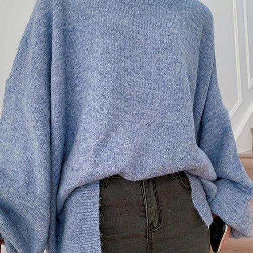 Load image into Gallery viewer, Blue Big Size Casual Knitting Sweater Round Neck Long Sleeve Women Pullovers New Fashion Tide Spring Autumn 2025 1DH6451
