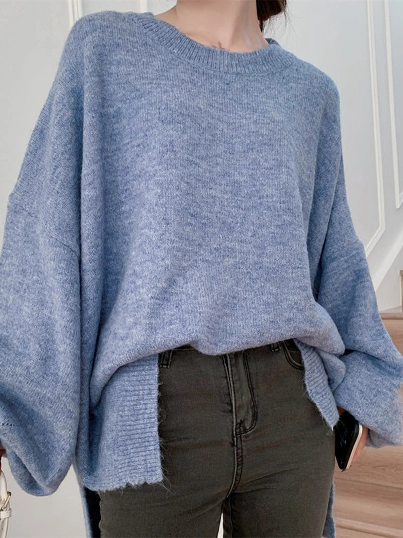 Blue Big Size Casual Knitting Sweater Round Neck Long Sleeve Women Pullovers New Fashion Tide Spring Autumn 2025 1DH6451