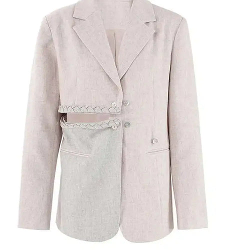 Women Apricot Hollow Out Color-block Elegant Blazer New Lapel Long Sleeve Jacket Fashion Tide Spring Autumn 2025 CPDB238